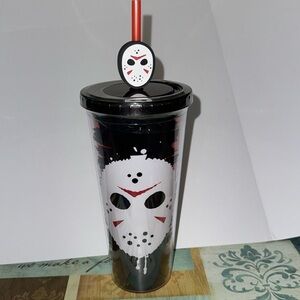 Friday the 13th plastic tumbler with lid and Jason straw NEW